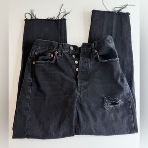 BDG Urban Outfitters Black Distressed High-Waisted, Relaxed Straight Jeans 26